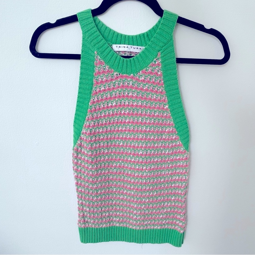 Trina Turk Green and Pink Knit Tank Top